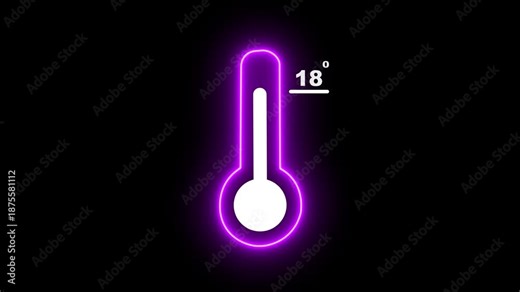 Neon Medical thermometer icon animation. Thats indicates weather temperature 18 degree increase or decline. Thermometer equipment showing hot or cold weather. 4k video alpha channel animation.