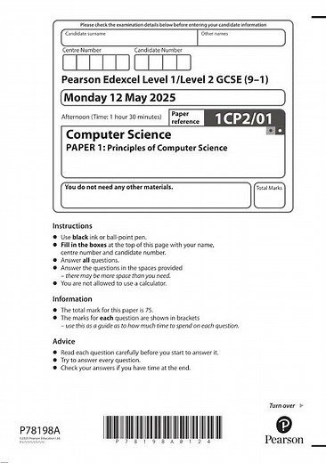 Pearson EDEXCEL GCSE Computer Science Paper 1 2025