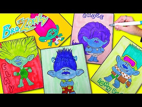 Trolls Band Together BroZone coloring: Branch, John Dory, Floyd, Spruce, Clay