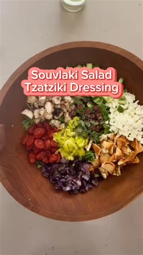 Souvlaki salad with tzatziki dressing This is not just a salad—it’s a flavor explosion waiting to happen! #salad #thesaladlab #souvlaki #mediterranean #tzatziki | The Salad Lab