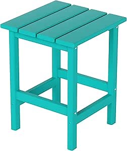 Costaelm Square Outdoor Side Tables, Adirondack Patio Tables for Outside, HDPE Patio End Table Weather Resistant, Balcony Table for Pool, Seaside, Backyard, Porch, Indoor Companion, Turquoise