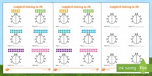 Differentiated Halving to 20 Ladybird Worksheets