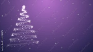 Abstract Christmas tree in purple background, Glowing blue Christmas tree animation with light and particles with copy space, X mas backgrounds 4k