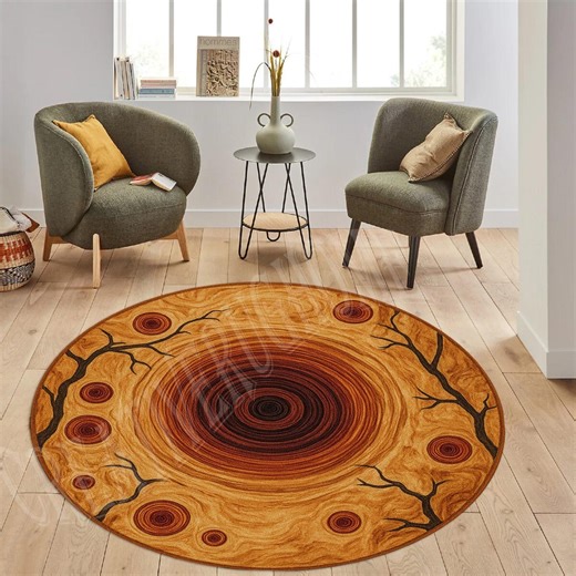 Tree Ring Wood Texture Round Rug, Living Room Decor - Etsy