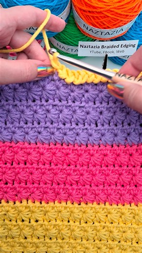 914K views · 8.2K reactions | For crochet patterns like the star stitch, sometimes a simple border can help finish the work. In this sample, the crochet braided edging tutorial by Naztazia is used in a matching yarn as the last row. #reels #crochet #knitting #artist #braids #star #yarn #tutorial #diy #howto #naztazia | Naztazia | Facebook