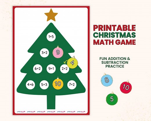 Christmas Math Printable for Kids Addition and Subtraction Game Preschool Kindergarten Counting Worksheet PDF - Etsy