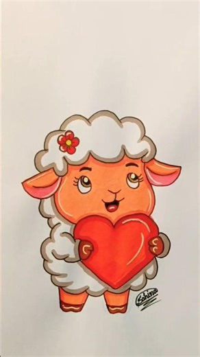 Cute Lamb Drawing with Heart ❤️ | Easy Cartoon Drawing Step by Step #art#shorts#drawing