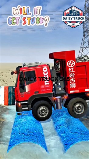 Dump Truck Carries a Giant Stone Load Over Pipe Speed Bumps!