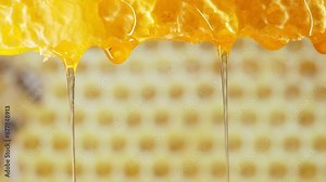 Honey symphony: bees at work in stunning macro footage, pollination background