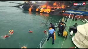 #WATCH – Fire engulfed an Offshore Support Vessel, Coastal Jaguar today. The crew on-board the Vessel had to abandon their vessel & jump into the water to save themselves from fire. | News18