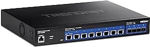 TRENDnet 12-Port 10G Web Smart Switch, TEG-7124WS, 8 x 10G RJ-45 Ports, 4 x SFP+ Slots, Ethernet Splitter, NDAA & TAA Compliant, Rack Mountable Housing, Lifetime Protection, Black