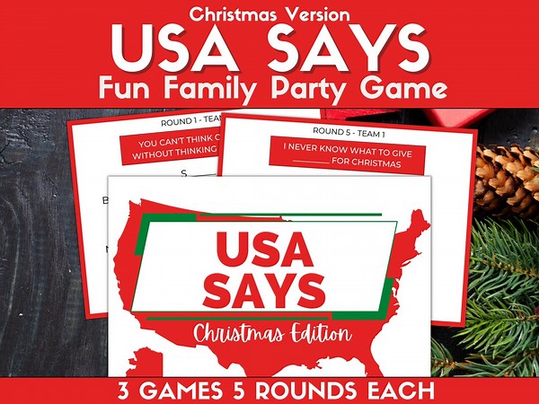 Christmas USA Says Printable Game, Fun Party Game, Christmas Family Game, Printable Game, Fun Quiz Game, Based on the Popular Game Show - Etsy