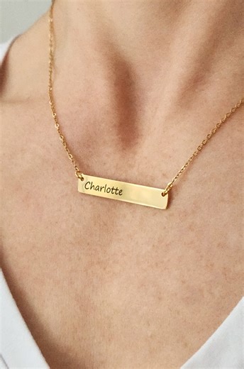 Personalized Name Bar Necklace, Engraved Stainless Steel Friend Gift - Etsy