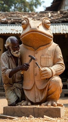 Amazing Frog Wooden Woodside #woodcarving #woodscraft #woodstatue #Frog