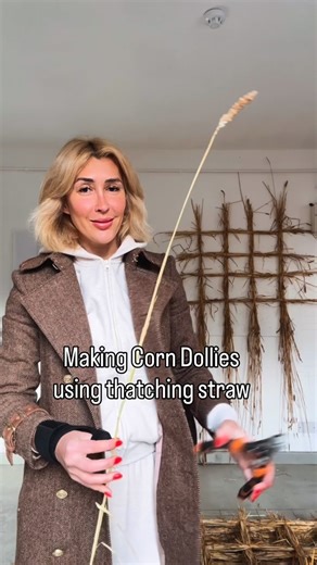 Kristina Tonev on Instagram: "Thank you to the amazing Lucy and her generous help in guiding us through the corn dolly making process. There are too many takeaways to mention them all because everything was new to me, but here are my top two lessons after conversations with @corndollyfolklore and after second day trials. 1. For corn dollies the best straw is the sheaf that has not gone through the thresher (in this video i used thatching threshed straw from the previous farm visit, but still was