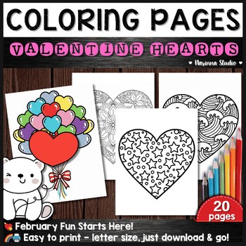Valentine Hearts Coloring Pages | 20 Sheets | No-Prep Fun for February!