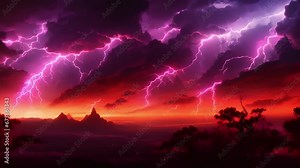 A frenzy of puce lightning bolts, crackling and dancing across a velvety night sky, leaving trails of deep crimson in their wake.