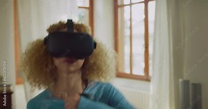 Brazilian Woman Using Virtual Reality Headset in Metaverse for Boxing in Video Game. Woman Fights AI, Scoring Points, Virtual Training, Fitness, Exercise, Online Workout and Future Technology