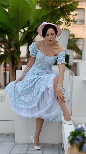 10K views · 1K reactions | Calling all Glamour’ettes! It’s our final week of super summer sales with loads of further bonkers reductions, so don’t miss your chance to stock up on our beautiful vintage-style clothing ️ This ‘Carmen’ blue daisy dress is new addition to our sale and it’s now 35% off. And just how beautiful @barinovael is looking 冀 #retrostyle #summersale #sale #madeinuk #britishretro #vintageinspired | British Retro | Facebook