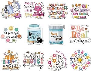 12 Pcs Mental Health Fridge Magnets - Mental Health Awareness Magnetic Stickers, Funny Locker Magnets, Cute Magnets Decor for Refrigerator Car Whiteboard, Encouragement Gifts for Women Men