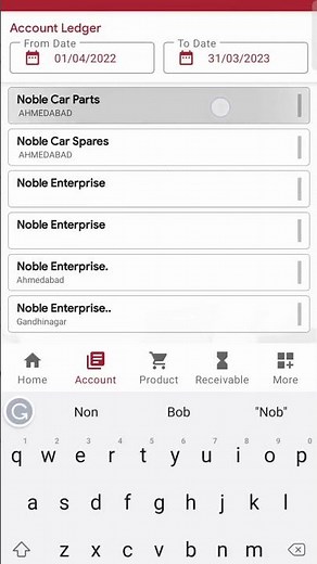 account ledger in miracle report application by AK Softwares