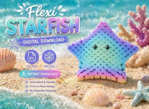 Flexi Starfish Fidget Toy STL/3MF Articulated Ocean Star 3D Print File, Sensory Desk Toy, Flexible Stress Relief, Instant Digital Download - Etsy
