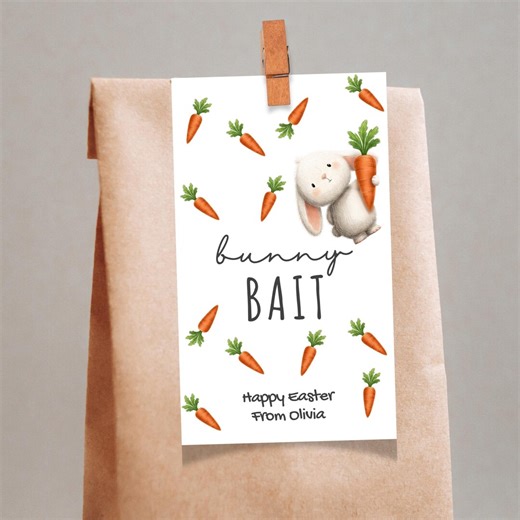 Bunny Bait Tags, Easter Gift Tag Printable, Bunny Carrot Tag, Cute Easter Basket Tag, Editable Easter Gift Tag (canva Template) - Etsy