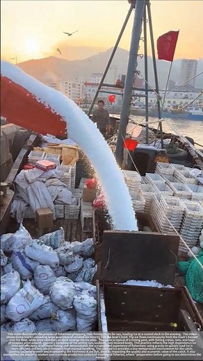 Fishing boats are loaded with ice before heading out to sea to fish.