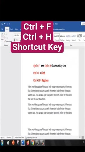 Ctrl + F Find and Ctrl + H Replace Shortcut Key Use in word