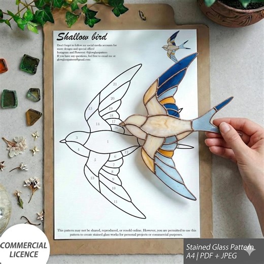 Swallow Bird Stained Glass Pattern PDF JPG - Etsy