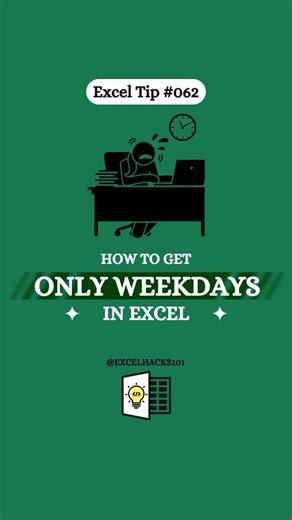 Excelhacks101 | Daily Excel Tips on Instagram: "Only Weekdays Function 🤯😌😎 Formula - WORKDAY.INTL(start_date, days, [weekend], [holidays]) #excel #exceltips #data"