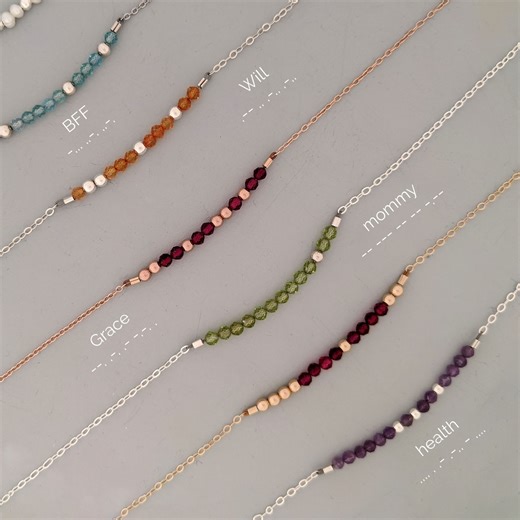 Custom Morse Code Necklace, Birthstone Necklace With Real Gemstones - Etsy Canada