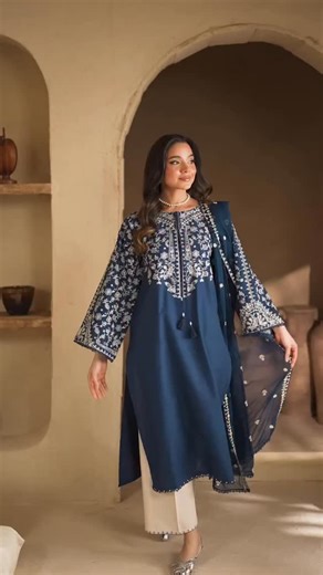 Coral stitch on Instagram: "Soft. Stylish. Winter Perfect ❄️💙 A dress that feels as cozy as it looks. #CoralStitch #PashminaDress #WinterFashion #BlueDress #WinterWear #WomenStyle #StitchedSuit #FashionPakistan #SaleAlert #LimitedStock"