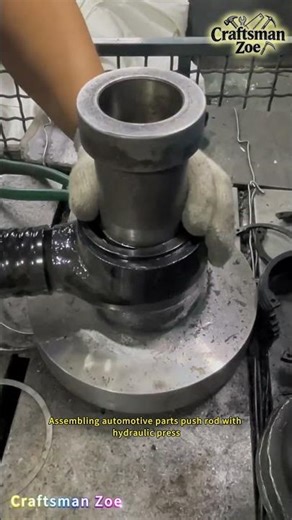 Assembling automotive parts push rod with hydraulic press