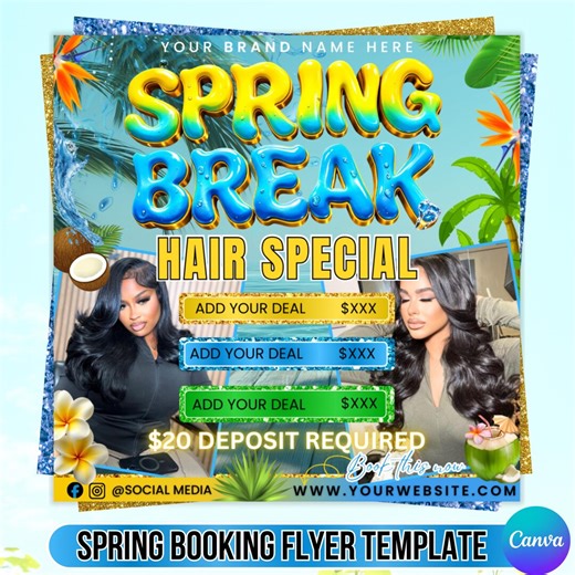 Spring Break Flyer, Spring Booking Flyer, Spring Flyer, Hair, Lashes, Nails, Braids, April Book Flyer, Spring Flyer Template, Canva Editable - Etsy