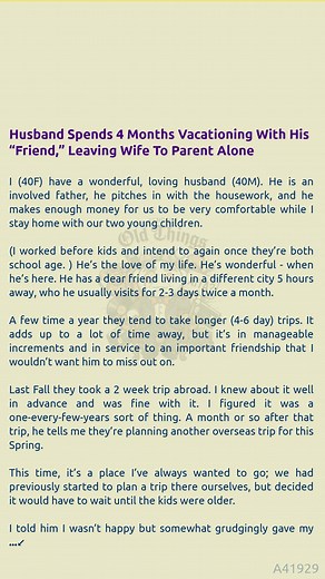 Husband Spends 4 Months 🌞 Vacationing With His “Friend,” Leaving 🌍 Wife To Parent Alone | Old Things