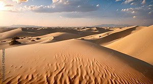 Abstract animation of sand mountains. Desert, wasteland, heat, wind, beach, caravan, moisture, bay, road, summer, adventure, ecosystem. Generated by AI