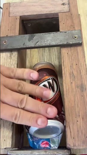 The amazing moments of crushing cans! #satisfying #woodwork #machine #experiment #bottle #crushing