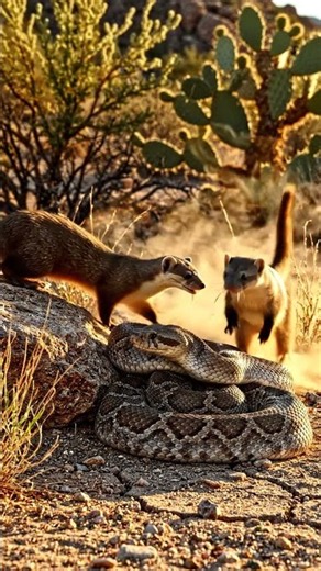 Mongoose Takes on Rattlesnake in Desert Showdown 🐍 #wildlife #shorts
