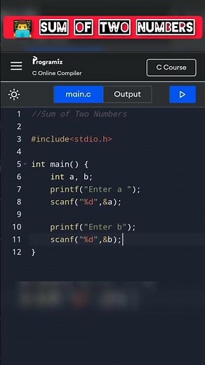 👉C program to find the sum of two numbers🔥 #shorts