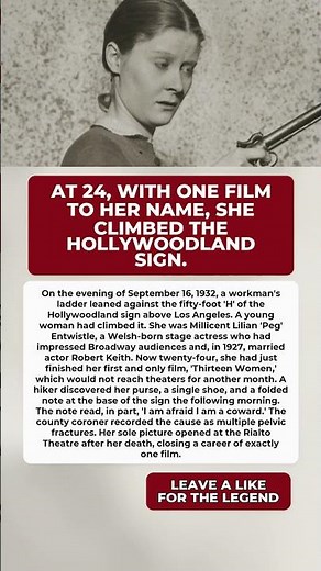 The Real Story Of The Hollywoodland Sign's Only Tragedy Few People Know #PegEntwistle