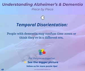  Temporal Disorientation: People with dementia may confuse time zones or think they're in a different era. You're not alone on this journey—here’s today’s dementia puzzle piece.  푭풐풍풍풐풘 풎풚 풑풂품풆 풇풐풓 풅풂풊풍풚 풅풆풎풆풏풕풊풂 풑풖풛풛풍풆 풑풊풆풄풆풔 & 풄풂풓풆품풊풗풆풓 풔풖풑풑풐풓풕! #AlzheimersInYourHome #DementiaCaregiverSupport #Alzheimerscaregiverlife | Alzheimers in your Home | Facebook