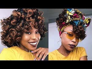 DIY Caramel Curly Fro + Headwrap Updo | dyhair777