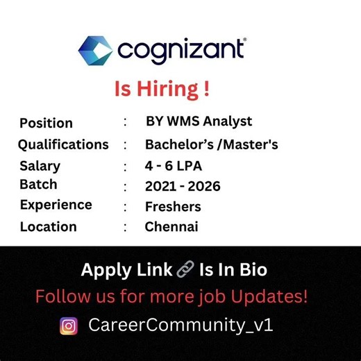 Cognizant Hiring 2026🔥 BY WMS Analyst | Supply Chain Tech Jobs | Chennai 💻