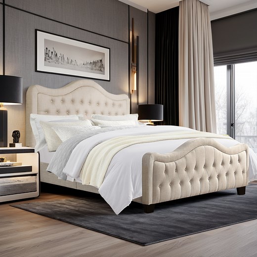 Lark Manor™ Upholstered Polyester Tufted Button Adjustable Height Headboard with Footboard | Wayfair