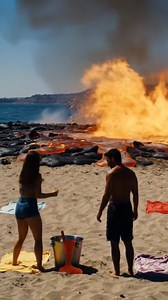 76 reactions · 5 comments | The Beach Explodes: Fire Erupts From Beneath the Sand!  #beacheruption #caughtoncamera #firebeneathsand #lava #beachchaos #naturaldisaster #shockingvideo #viral2025 #apocalypsevibes #reallifehorror #instagramreels #instantviral #instagramtrending | Natural Disaster | Facebook