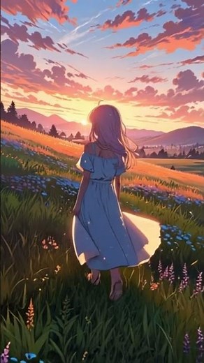 Anime Girl Walking on a Mountain | Peaceful Evening Aesthetic Animation