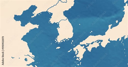 Beautiful zoom in of a south korea map with most important cities and frontier lines
