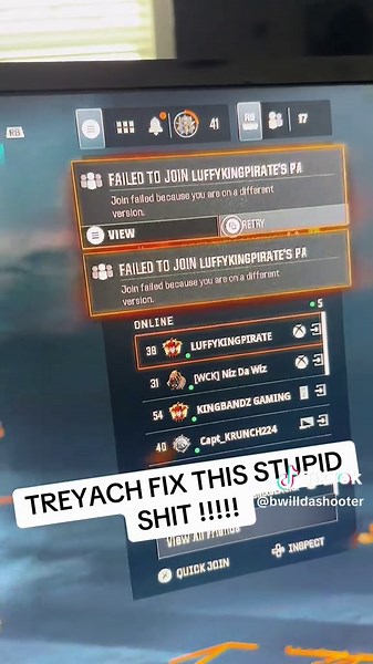 Join failed because your on a different version !!! @Treyarch FIX THIS BUG I CANT JOIN NOBODY LOBBY !!!!!! I’ve literally closed this app 10 times and even deleted the game and re downloaded It and still having this dumbass issue ! Anybody else having the same problem ? #callofdutybug #ForYou #activision #activisioncod #Treyarch #codbug #WTF #callofdutyservers