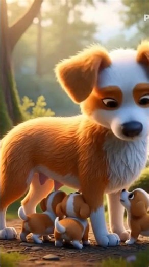 Cute Cartoon Dog Feeding Puppies 🐶 | Pixar Style Heartwarming Animation #Shorts
